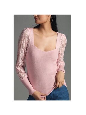 Anthropologie Sweetheart Pink Lace Sleeve Blouse
